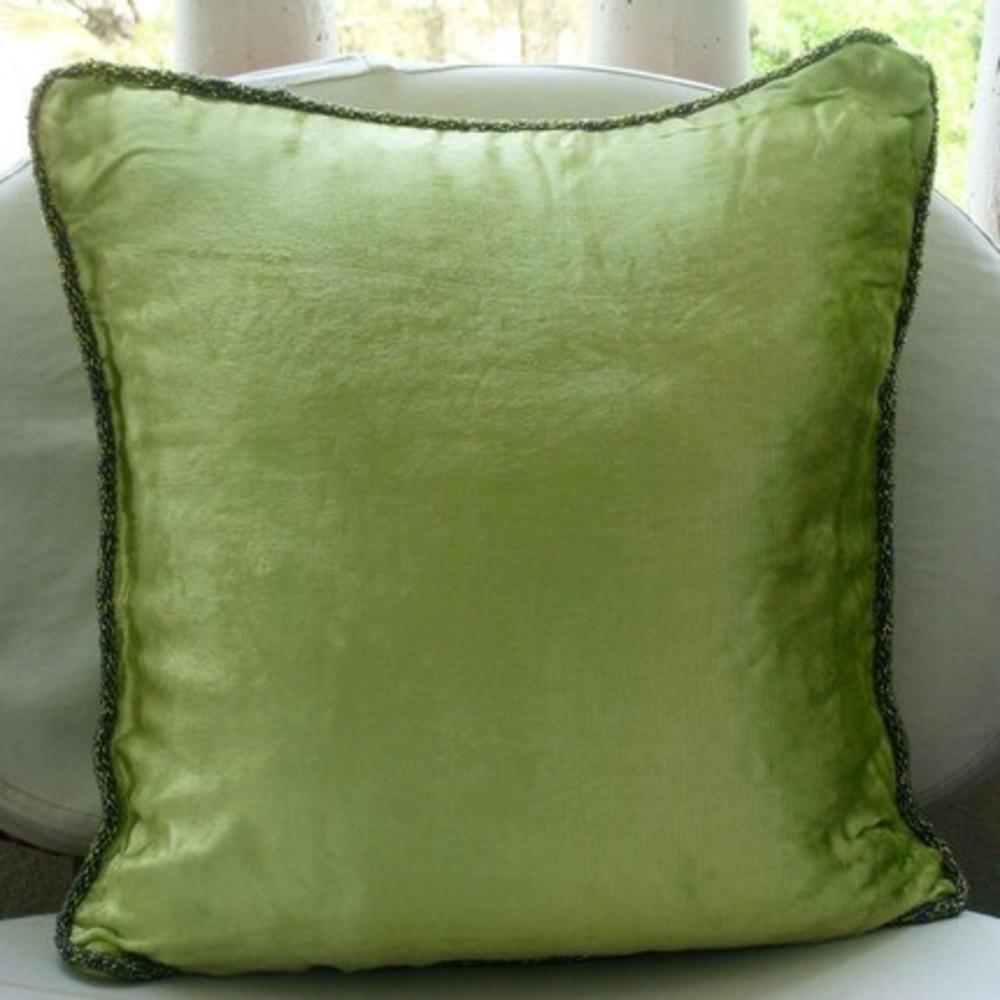 Lime Green Pillow Covers, Velvet 22"x22" Solid Color Beaded Cord Pillow Cover - Green Lime
