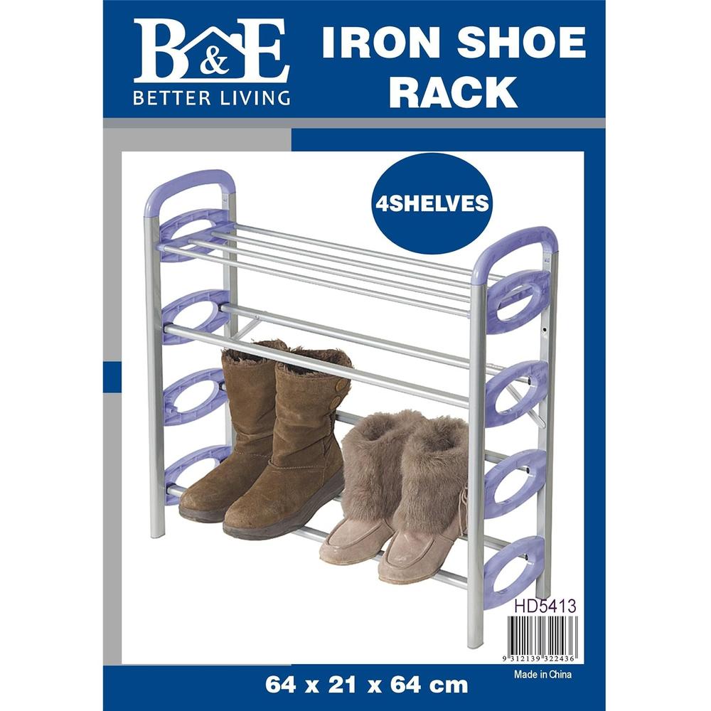 B&E Home Essential - 4-Shelf Metal Shoe Utility Rack - 4 Shelves