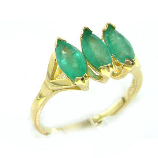 LetsBuyGold 9K Yellow Gold Womens Luxury Vibrant Marquise Emerald English Made Ring LetsBuyGold 9K Yellow Gold Womens Luxury Vibrant Marquise Emerald English Made Ring