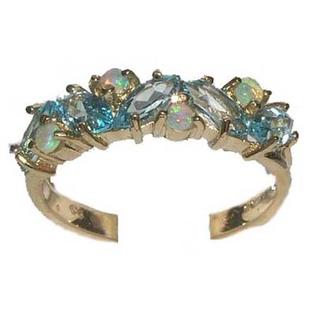 LetsBuyGold 9K Yellow Gold Ladies Blue Topaz & Colorful Fiery Opal Anniversary Eternity Ring LetsBuyGold 9K Yellow Gold Ladies Blue Topaz & Colorful Fiery Opal Anniversary Eternity Ring