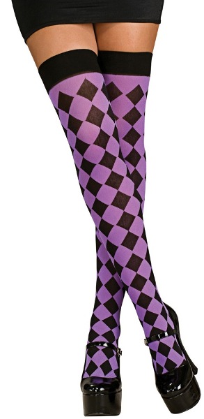 Rubie's Costume Co Black & Purple Harlequin Checkered Thigh High Stockings Rubie's Costume Co Black & Purple Harlequin Checkered Thigh High Stockings