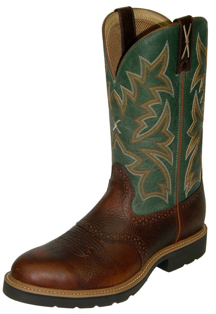 Twisted X Work Boots Mens Leather Cognac Brown Dark Green MCW0005 Twisted X Work Boots Mens Leather Cognac Brown Dark Green MCW0005