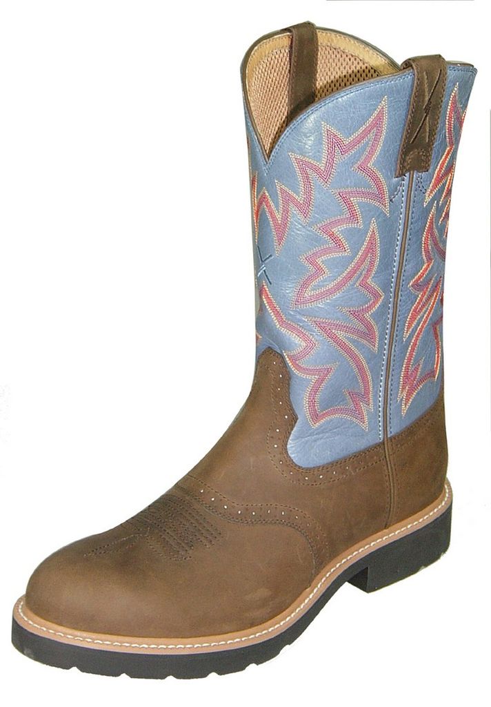 Twisted X Work Boots Mens Cowboy Leather Cognac Denim MCW0002 Twisted X Work Boots Mens Cowboy Leather Cognac Denim MCW0002