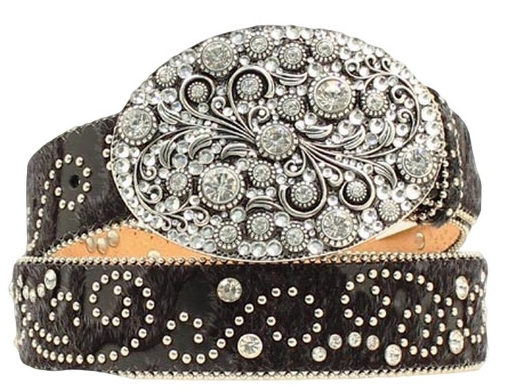 UPC 701340372092 product image for Nocona Ladies Calf Hair Belt with  Swirl Studding Large Black | upcitemdb.com