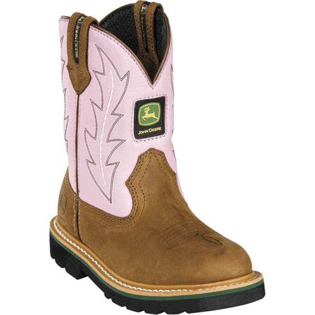 Johnny Popper Western Boots Girls John Deere Tan Pink JD3185 Johnny Popper Western Boots Girls John Deere Tan Pink JD3185