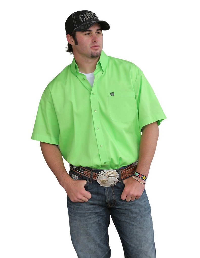 CINCH Western Shirt Mens S/S Button Up Solid Woven Lime MTW1111087 CINCH Western Shirt Mens S/S Button Up Solid Woven Lime MTW1111087