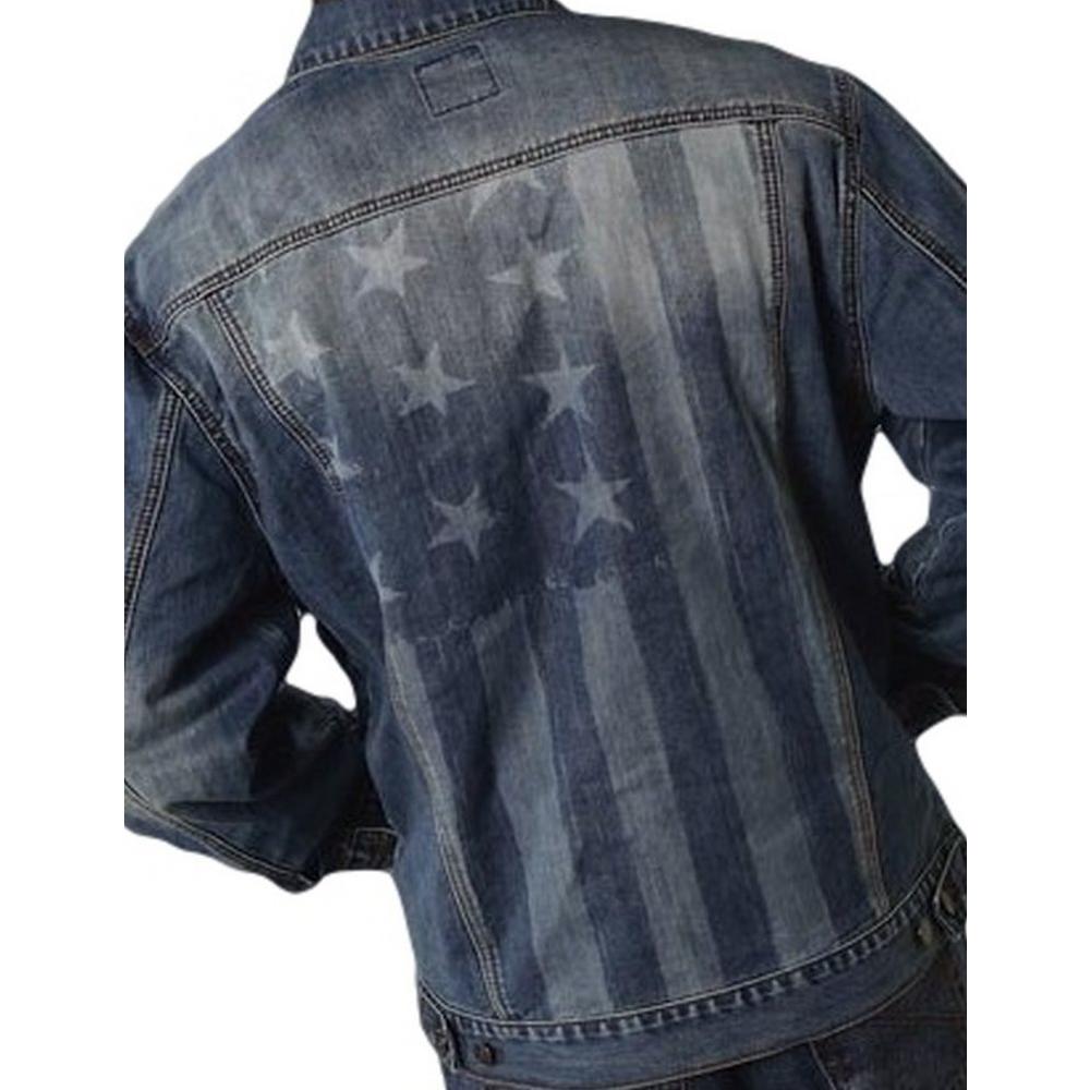 Roper Western Jacket Mens Denim Flag Sanded Blue 03-097-0185-0040 BU