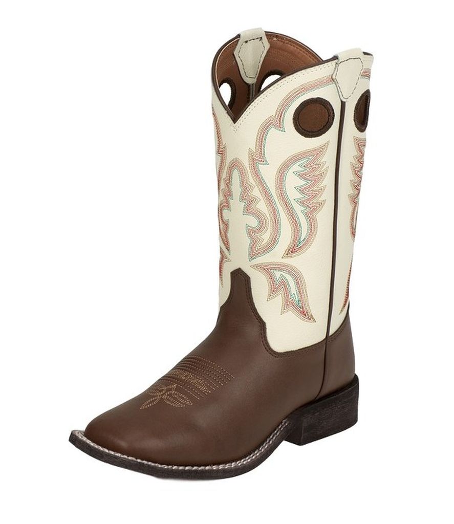 Justin Boots Western Boots Boys Burnished Leather Chocolate Ivory 301JR