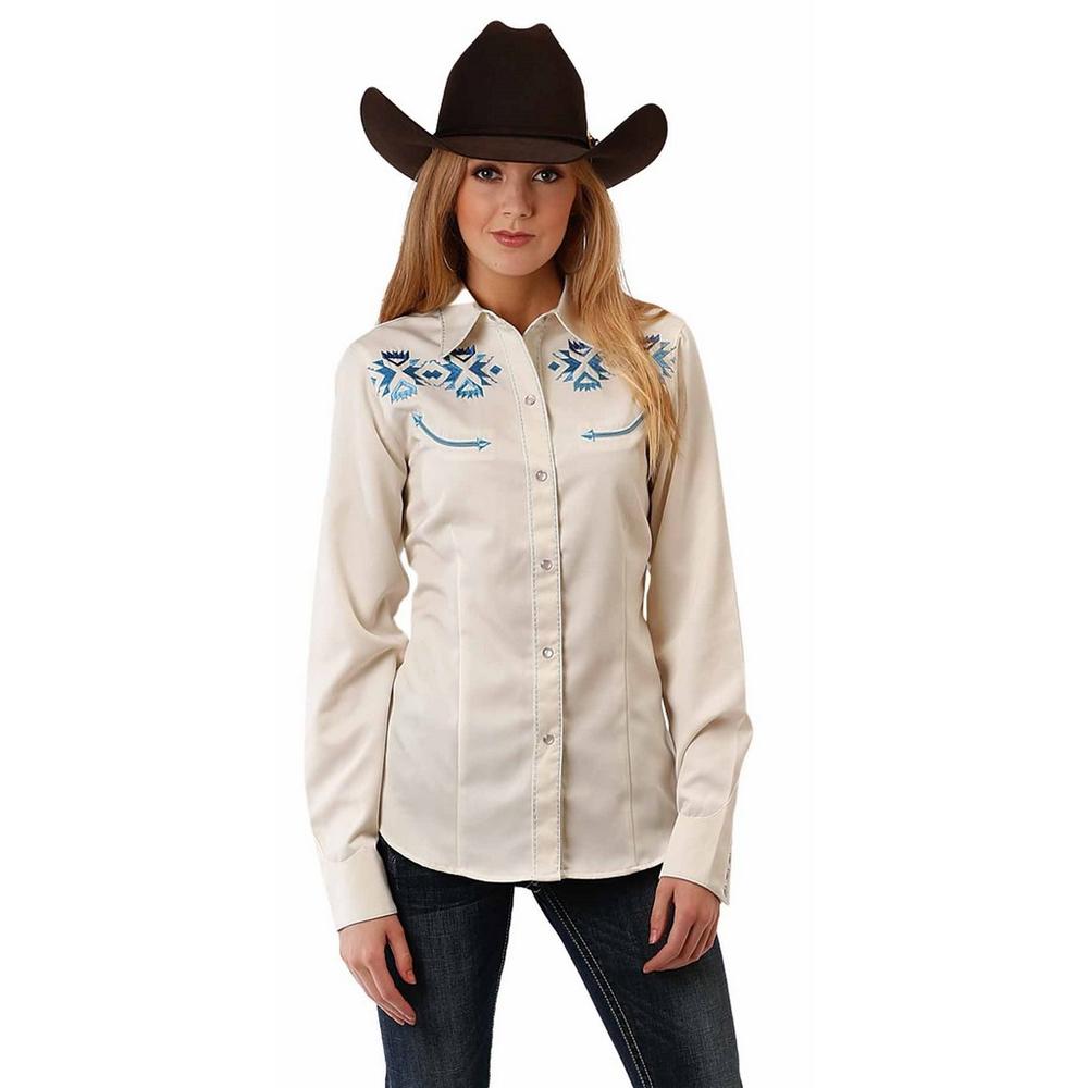 Roper Western Shirt Womens L/S Aztec White 03-050-0040-0219 WH