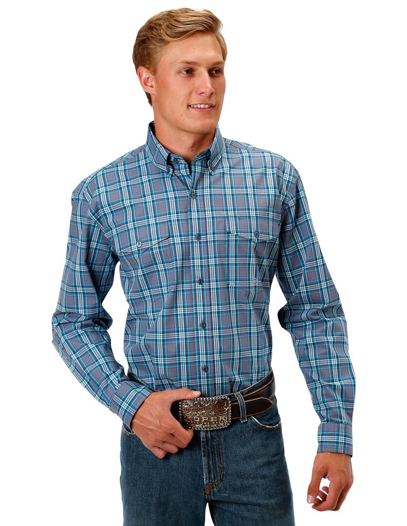 Roper Western Shirt Mens Long Sleeve Button Gray 03-001-0378-4032 GY