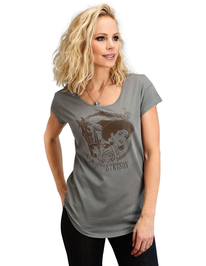 Stetson Western Shirt Womens S/S Tee Blue 11-039-0562-0763 BU