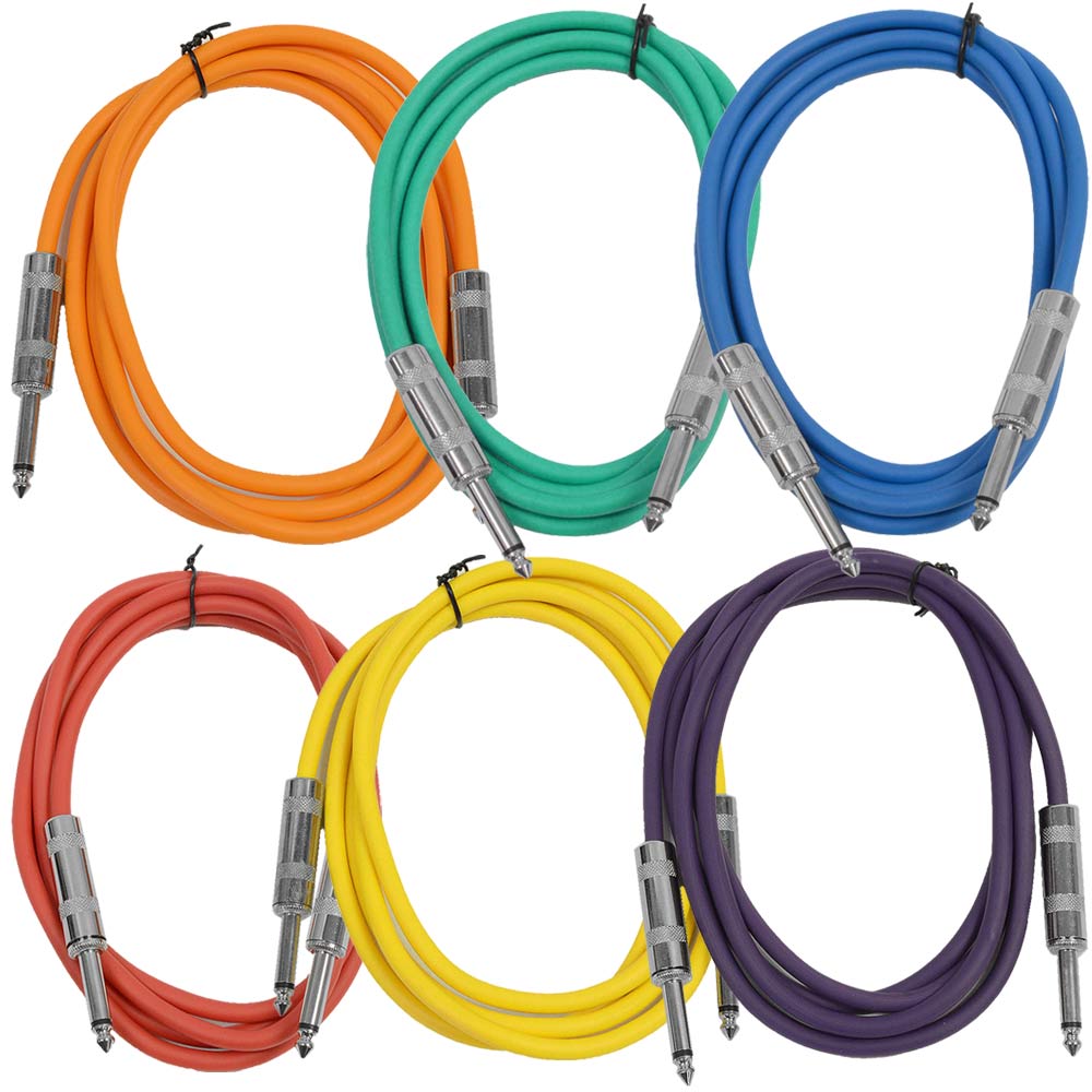 SASTSX-6 (6 Pack) - 6 Foot TS 1/4" Guitar, Instrument, or Patch Cables Colored