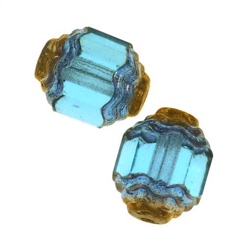 Jablonex Czech Cathedral Art Deco Beads 10mm Lt Aqua / Gold X10 Jablonex Czech Cathedral Art Deco Beads 10mm Lt Aqua / Gold X10