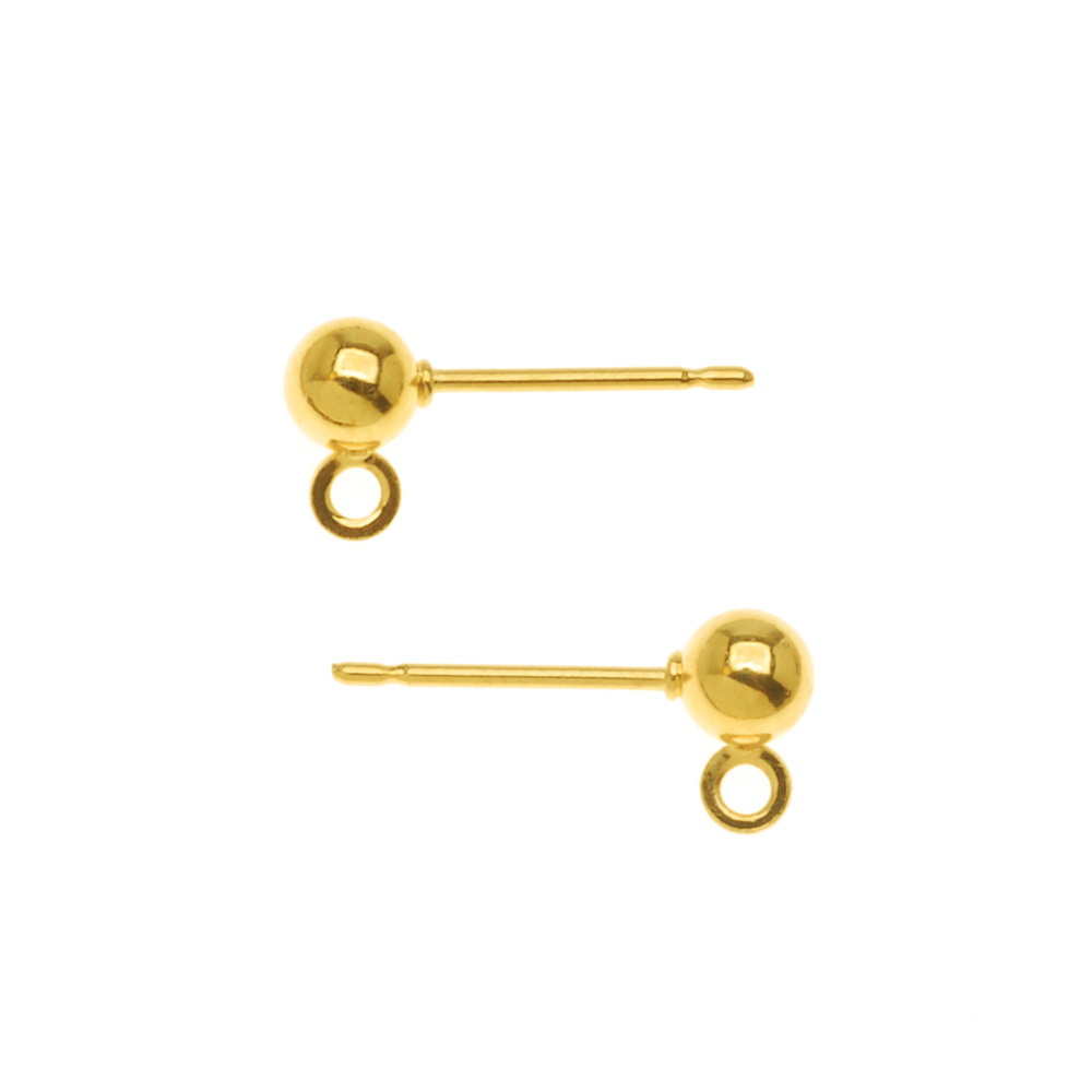 22K Gold Plated Stud Earrings Ball Post & Ring 4mm (20)