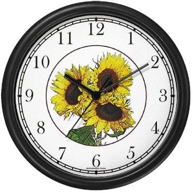 WatchBuddy Three Sun Flowers / Sunflowers Wall Clock by WatchBuddy Timepieces (Slate Blue Frame) at Sears.com