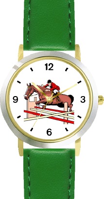 Steeplechase Horse & Rider Taking Jump Horse - WATCHBUDDY DLX 2-TONE THEME WATCH - Green Strap-Size Large at Sears.com