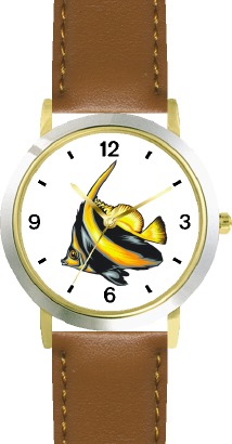 Striped Black & Yellow Angel Fish Animal - WATCHBUDDY DLX 2-TONE THEME WATCH - Brown Strap-Size Large at Sears.com