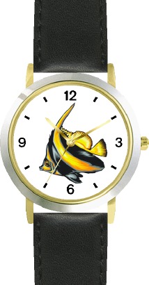 Striped Black & Yellow Angel Fish Animal - WATCHBUDDY DLX 2-TONE THEME WATCH - Black Strap-Lady's Std Size at Sears.com