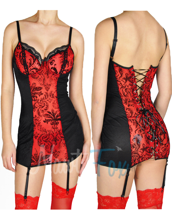 NawtyFox Sexy Red Lace Up Mesh Garter Dress Chemise Valentine's Day Lingerie Gift S-2XL at Sears.com
