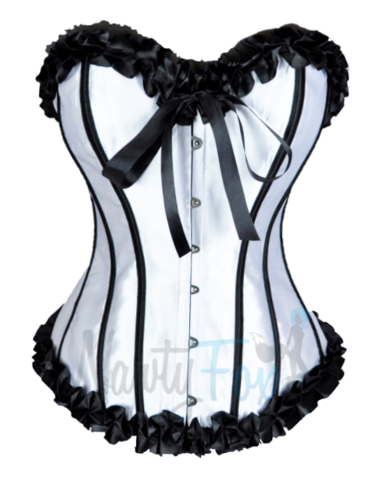 NawtyFox Sexy White,Black Burlesque Boned Lace Up Corset Bustier Top & Thong S-2XL at Sears.com