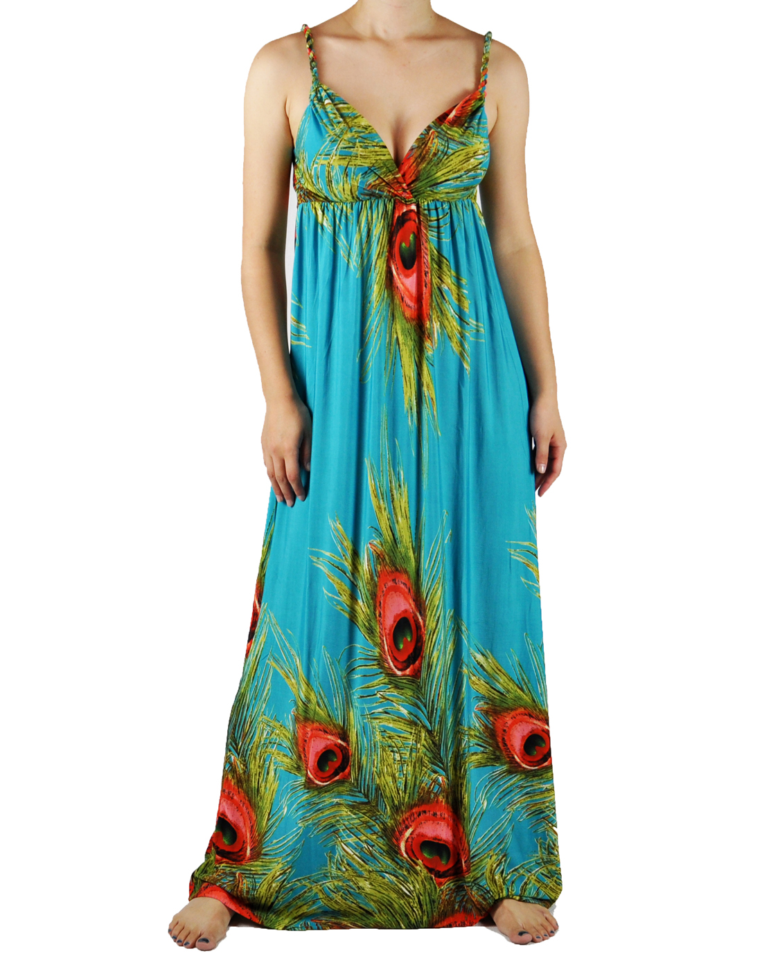 NawtyFox Turquoise Blue Peacock Print Womens Spring Long Summer Maxi Dress M-XL NawtyFox Turquoise Blue Peacock Print Womens Spring Long Summer Maxi Dress M-XL