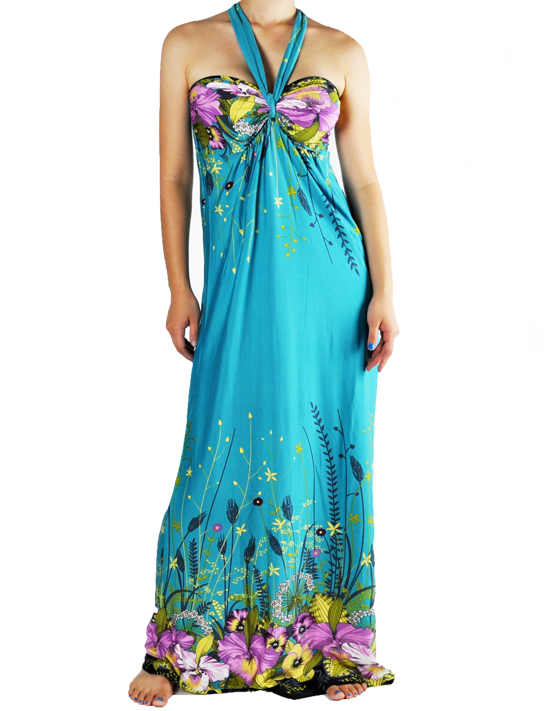 NawtyFox Turquoise Flower Garden Halter/Tube Womens Spring Summer Long Maxi Dress M-XL NawtyFox Turquoise Flower Garden Halter/Tube Womens Spring Summer Long Maxi Dress M-XL