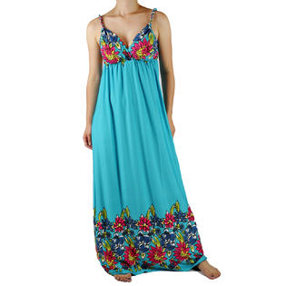 NawtyFox Turquoise Blue Floral Print Empire Waist Womens Summer Long Maxi Dress M-XL NawtyFox Turquoise Blue Floral Print Empire Waist Womens Summer Long Maxi Dress M-XL