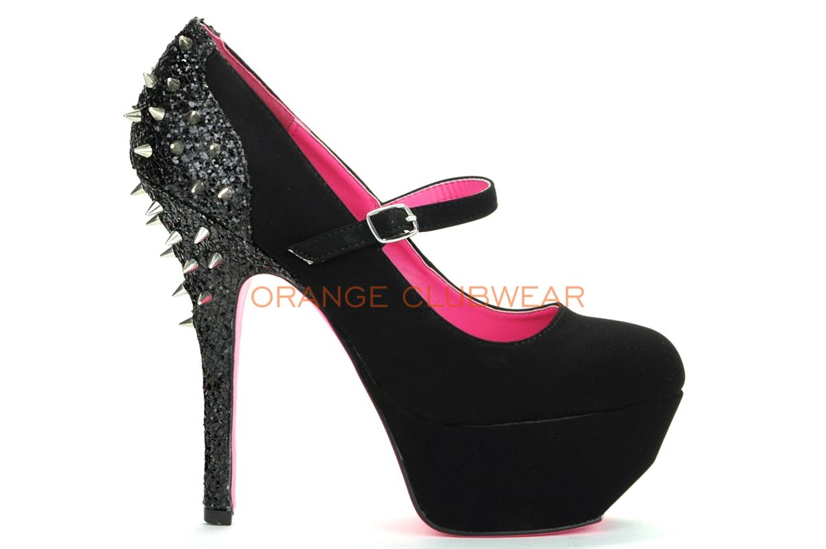 Quipid Sexy Mary Jane Black Glitter Spiked Back Platform High Heel Shoes at Sears.com