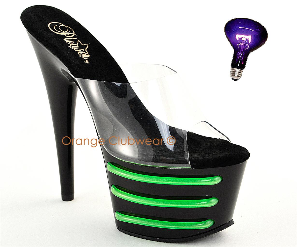 Pleaser Adore-701T Womens UV Reactive Blacklight Neon Lime Green Slide In Platform High Heels Pumps Shoes at Sears.com
