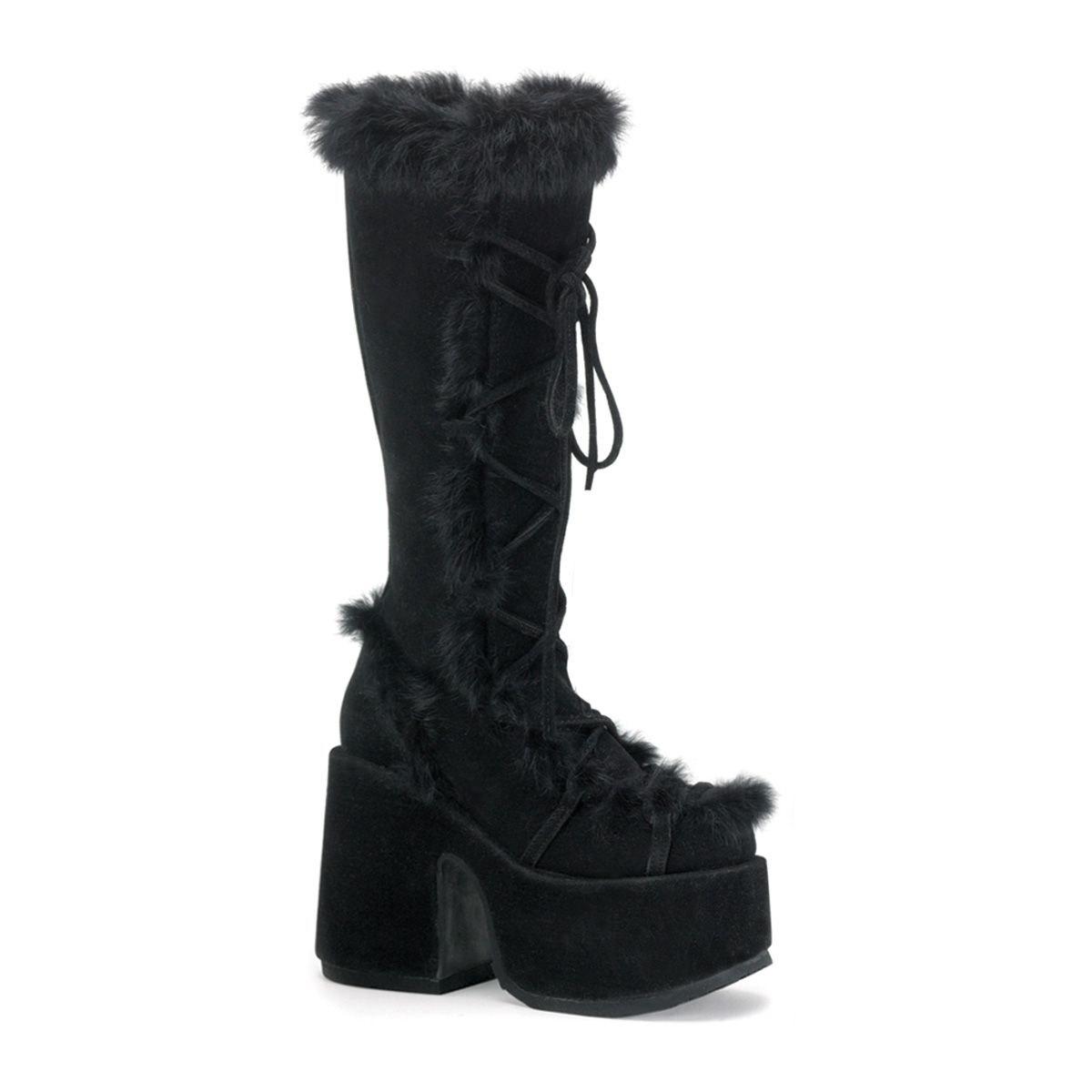 Demonia Camel-311 High Heel Platform Women's Black Faux Fur Suede Boots at Sears.com