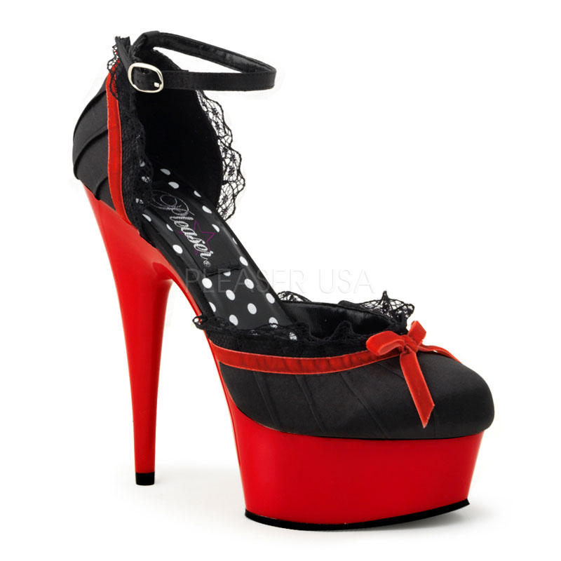 Pleaser Delight-676 Sexy Red Platform Black High Heels Satin Womens 6 Inch Stilettos D'Orsay Shoe at Sears.com
