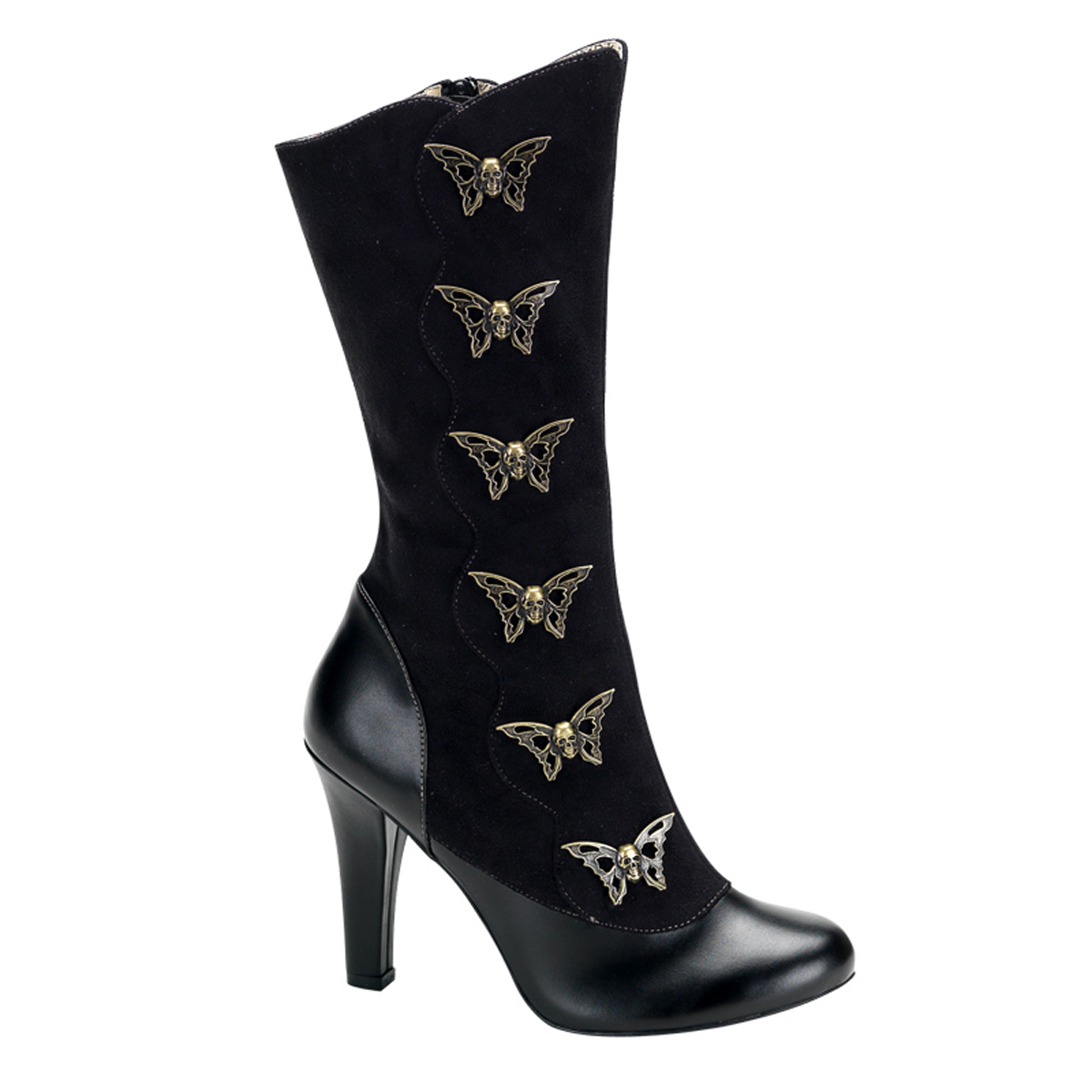 Tesla-107 Black Steampunk Calf Boots Shoes High Heels