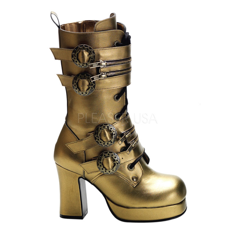 Gothika-100 Women's Bronze Steampunk Heels Shoes Boots