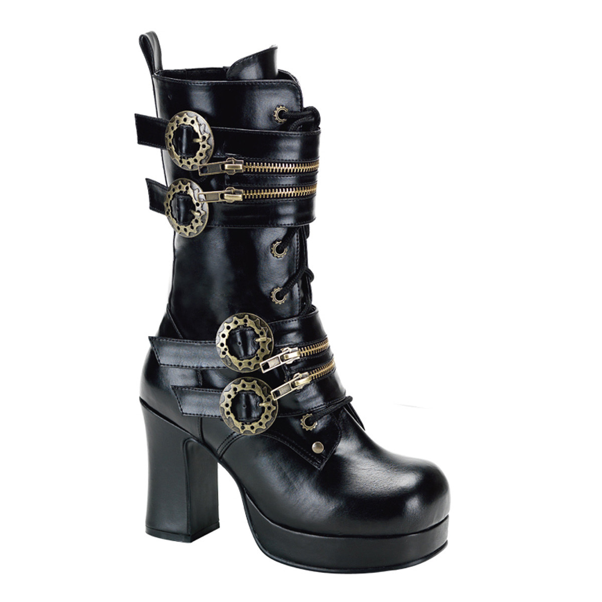 Gothika-100 Womens Black Steampunk Gothic Calf Hi Boots Shoes