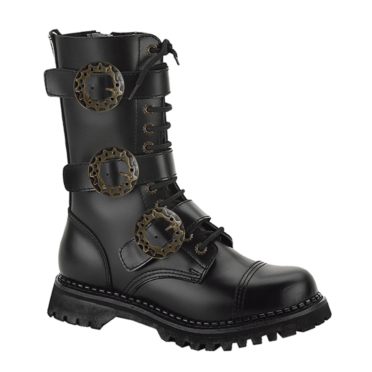 Steam-12 Men's Black Steampunk Leather Combat Boots