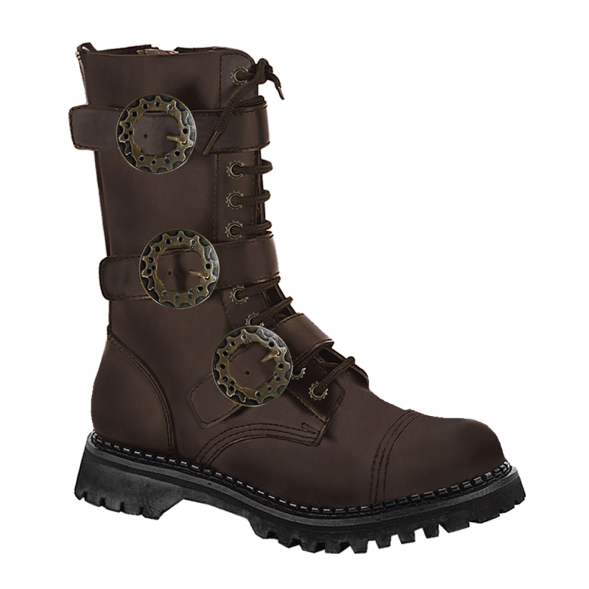 Mens Steampunk Brown Leather Combat Ankle Boots 