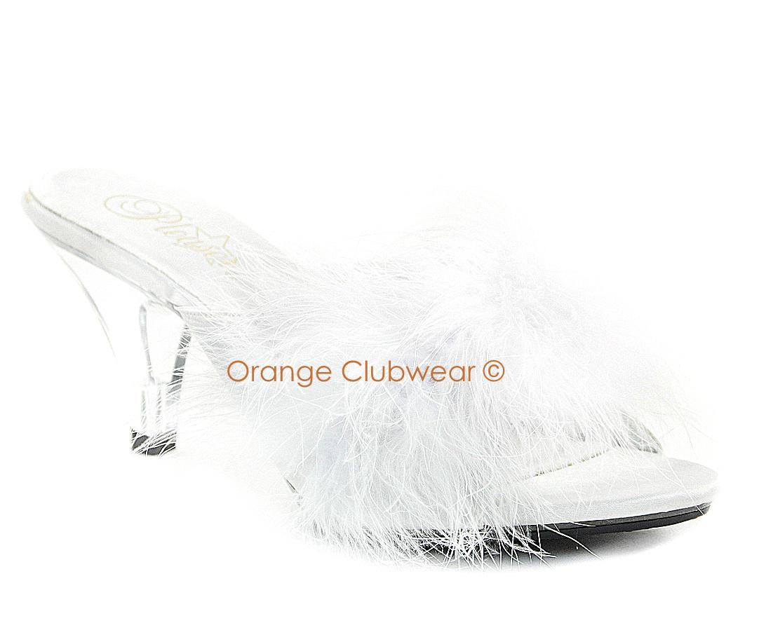 PLEASER Belle-301F Womens White Marabou Feather And Satin Fluffy Slippers High Heels Pumps Shoes at Sears.com