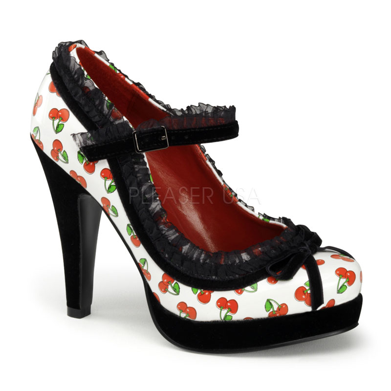 Bettie-16 Rockabilly Burlesque White High Heels Shoes With Cherries