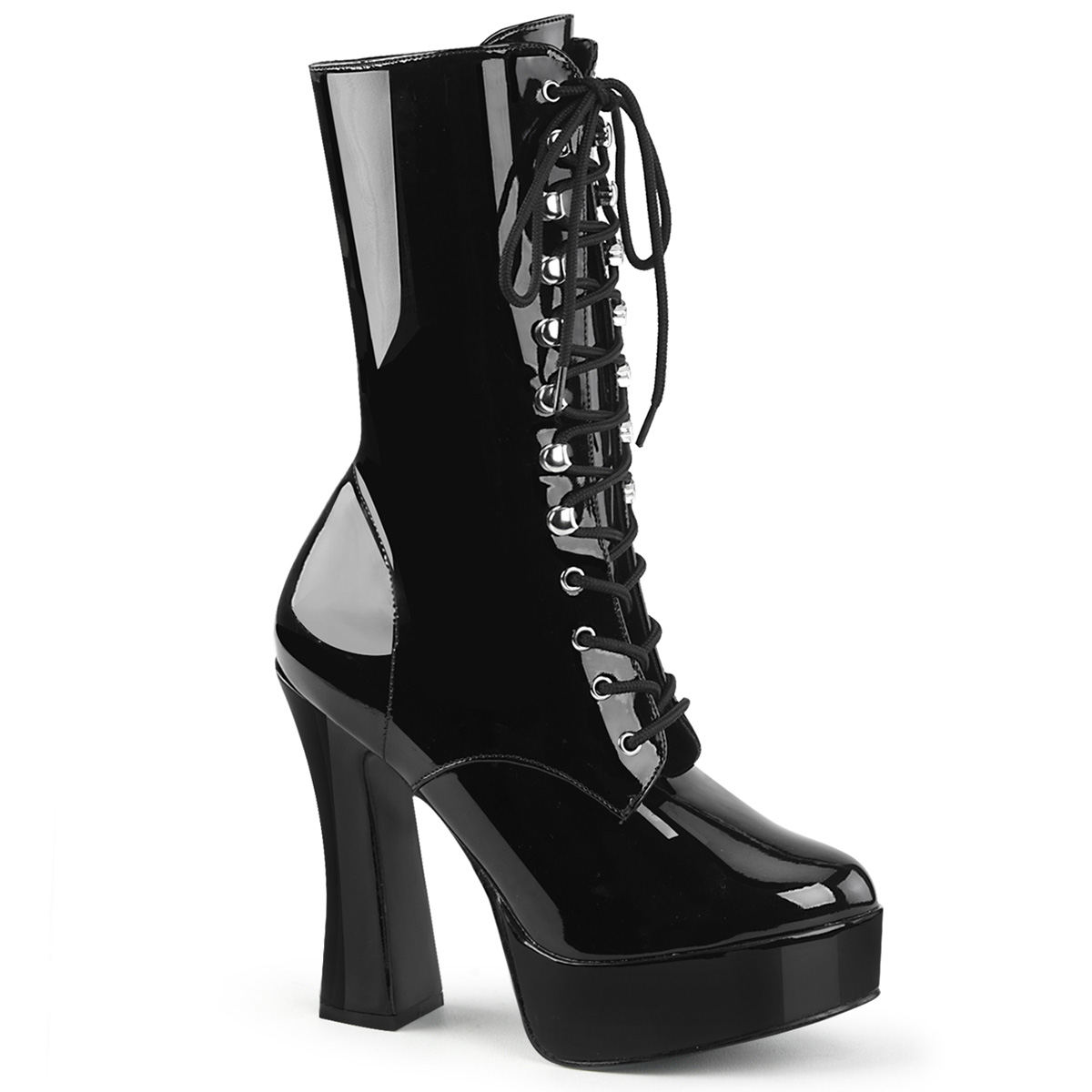 Pleaser Electra-1020 Womens Shiny Black Chunky Heel Ankle High Platform 5 Inch High Heels Boots Shoes at Sears.com