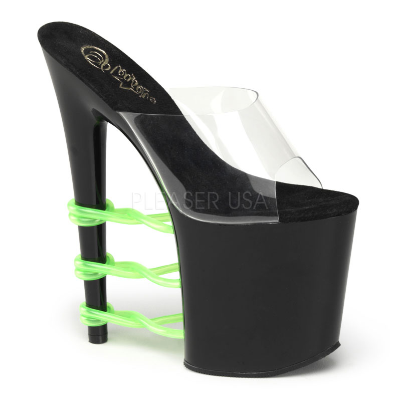 Pleaser Flamingo-801T-3 Womens 8 Inch Extreme Platform UV Neon Lime Green Blacklight Reactive Slide In High Heels Club Evening Shoes at Sears.com