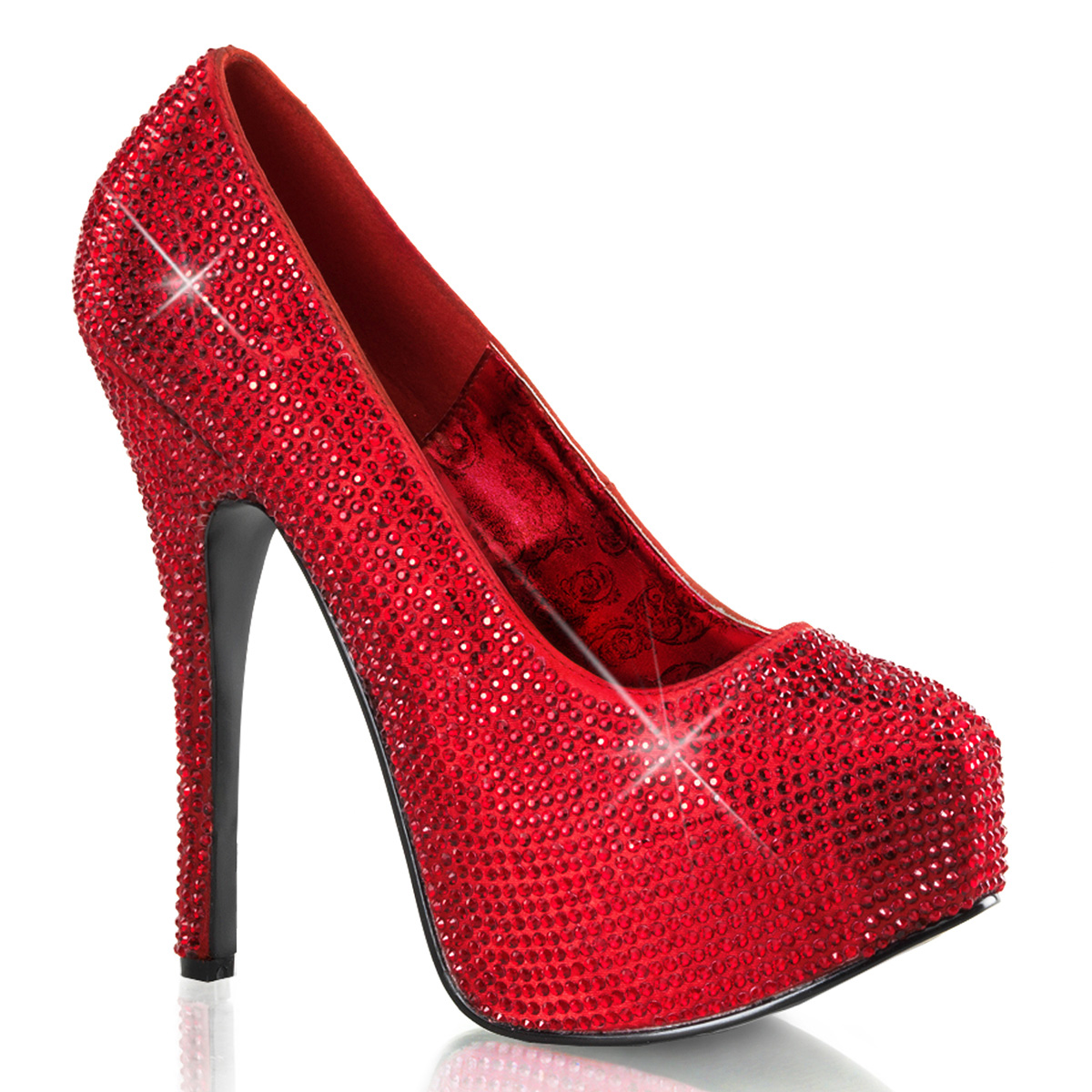 Bordello Teeze-06R Womens Bright Red Satin Concealed Platform Rhinestone Covered Evening Dress Prom High Heels Pumps Shoes at Sears.com