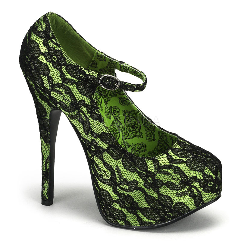 Bordello Teeze-07L Bordello Womens Lime Green Satin Lace Overlay Concealed Platform Mary Jane High Heels Evening Fancy Dress Shoes Pumps at Sears.com