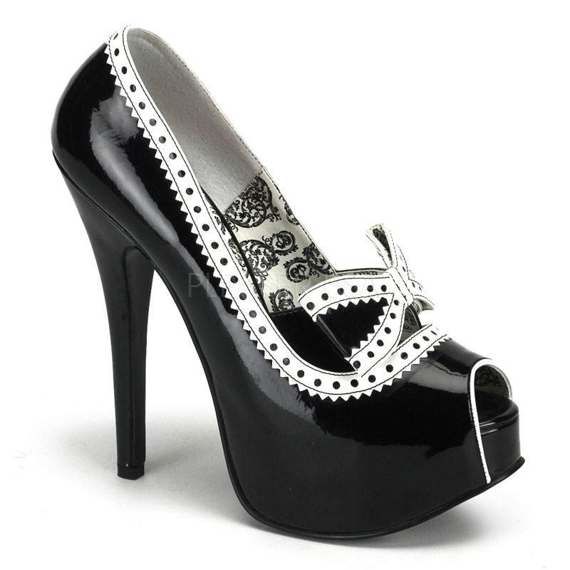 Bordello Teeze-15 Bordello Womens Black And White Contrast Piping Bow Front Peep Toe Shiny Concealed Platform High Heels Pumps Shoes at Sears.com