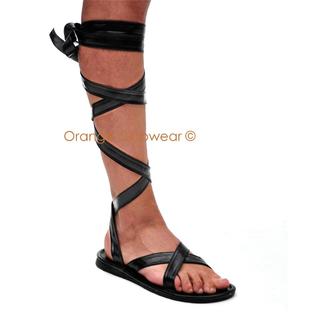 ... Mens Gladiator Medieval Roman Halloween Black Costume Strappy Sandals