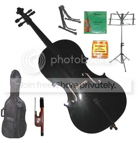 Crystalcello Crystalcello MC100BK 4/4 Size Black Cello with Carrying Bag and Bow - Toys & Games - M