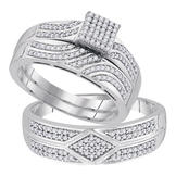 ... 10k White Gold 0.50 CTW Diamond Miro Pave Trio Bridal Set Wedding Ring