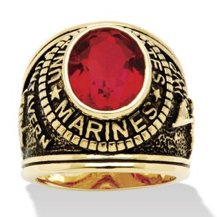PalmBeach Jewelry Men's Oval Cut Simulated Ruby 14k Yellow Gold-Plated Antique-Finish Marines Ring PalmBeach Jewelry Men's Oval Cut Simulated Ruby 14k Yellow Gold-Plated Antique-Finish Marines Ring