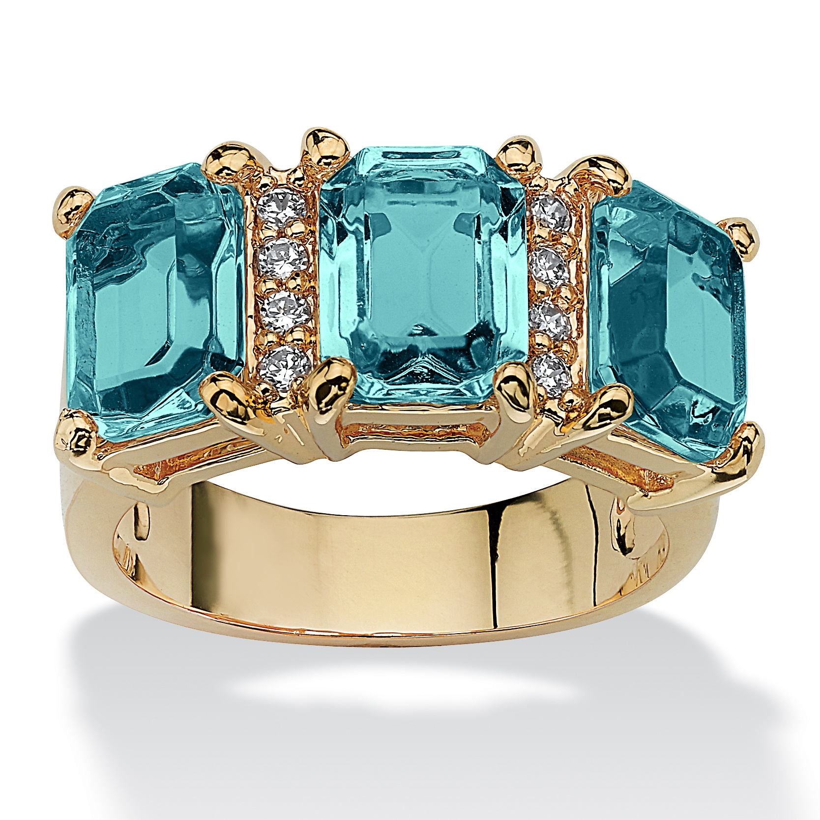 Palm Beach Jewelry 14k Gold-Plated Emerald-Cut Birthstone and Round  Cubic Zirconia Ring at Sears.com