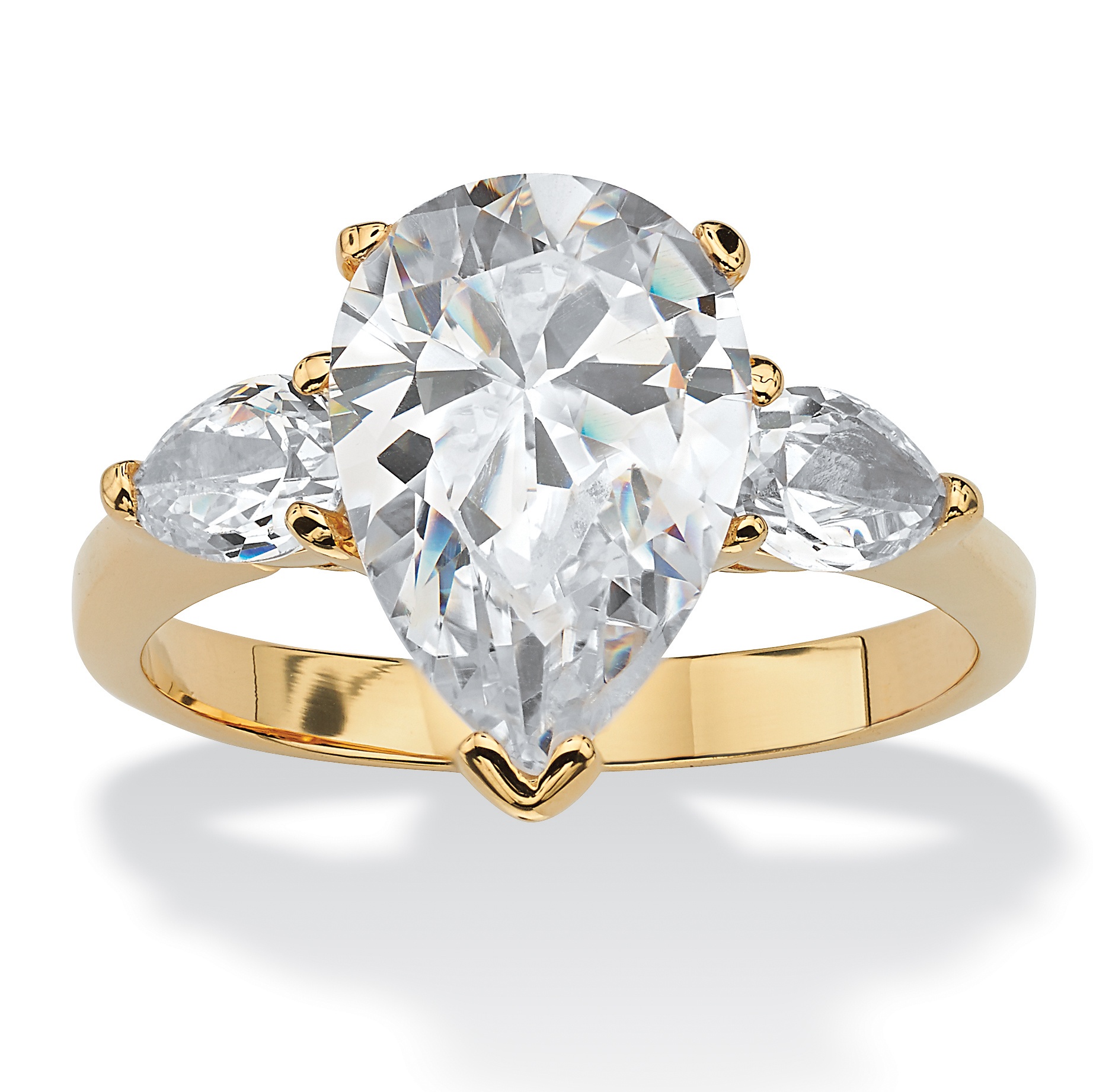 Palm Beach Jewelry 4.89 TCW Pear Cut Cubic Zirconia 18k Yellow Gold-Plated 3-Stone Bridal Engagement Ring at Sears.com