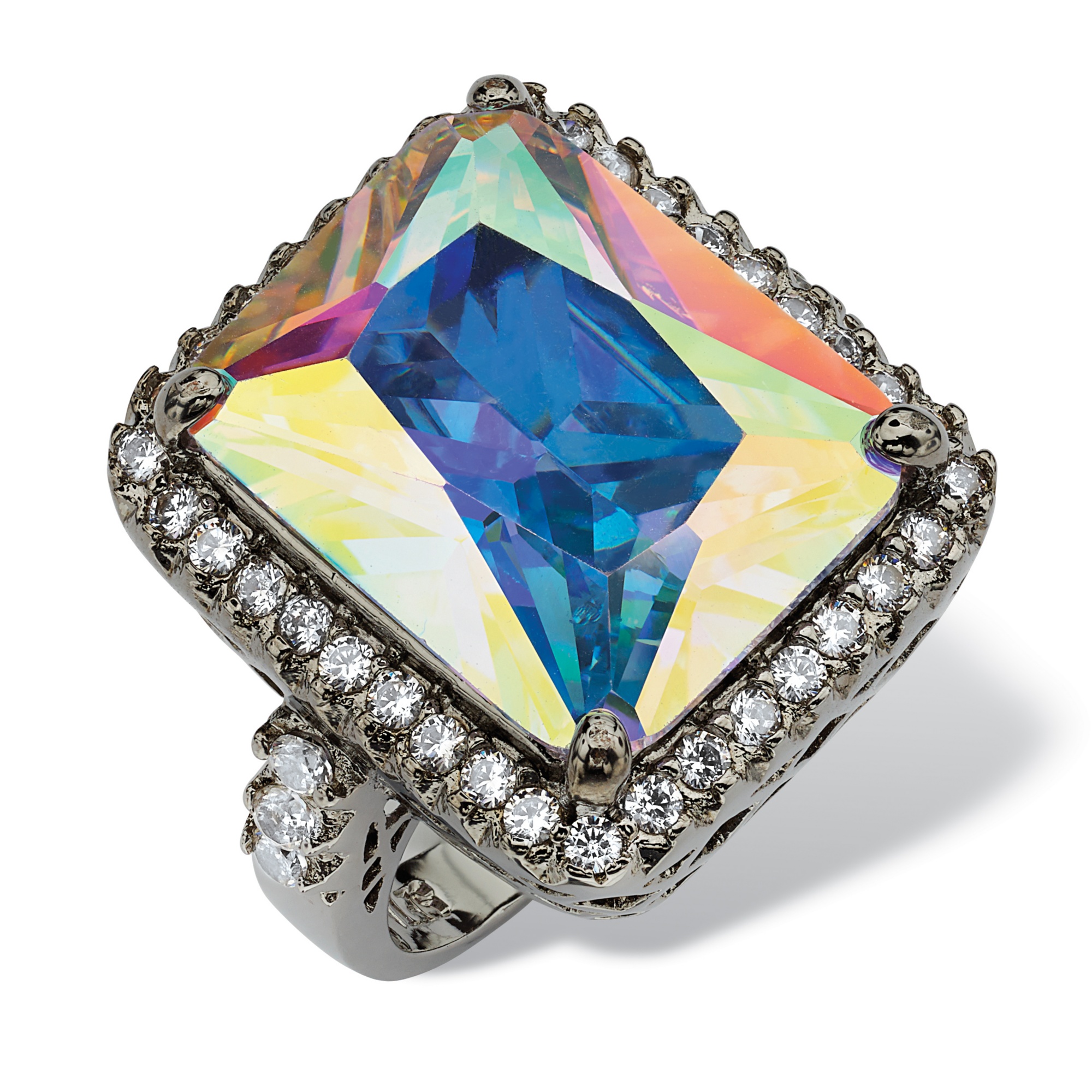 Lillith Star 28.95 TCW Emerald-Cut Aurora Borealis Cubic Zirconia White Cubic Zirconia Accent Black Ruthenium-Plated Cutout Ring at Sears.com